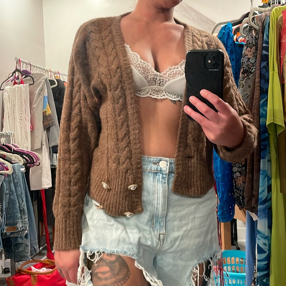 Y.A.S. Brown Cardigan with Pearl Buttons